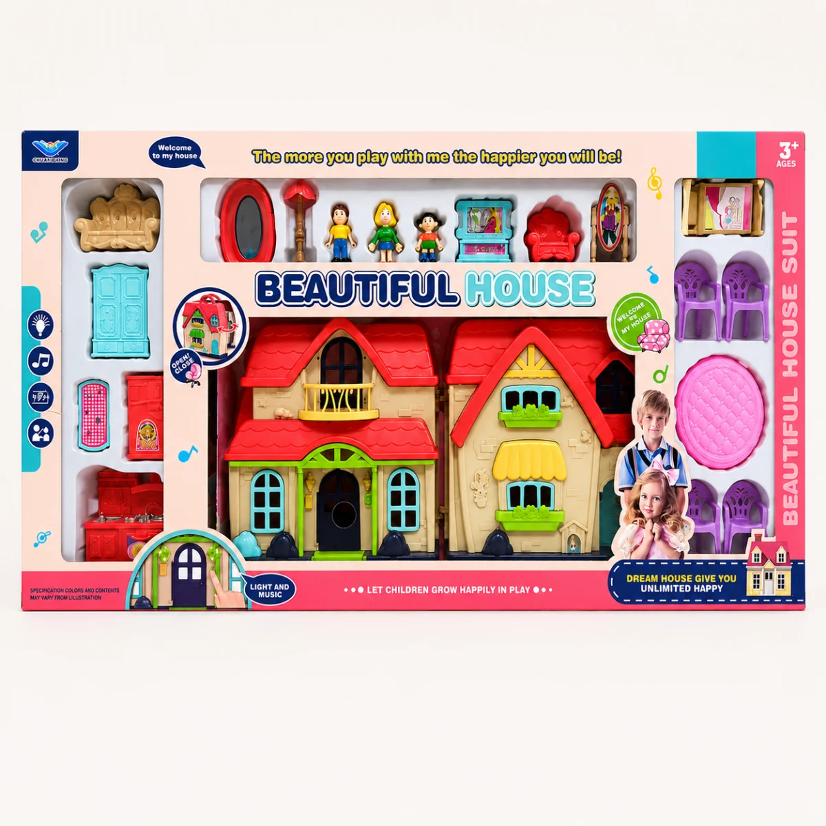 Beautiful House Dollhouse – Light & Music with Figures and Furniture